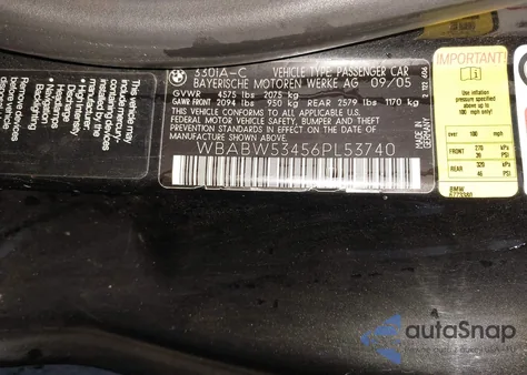 2006 BMW 330Ci z USA, uszkodzony, nr VIN WBABW53456PL53740